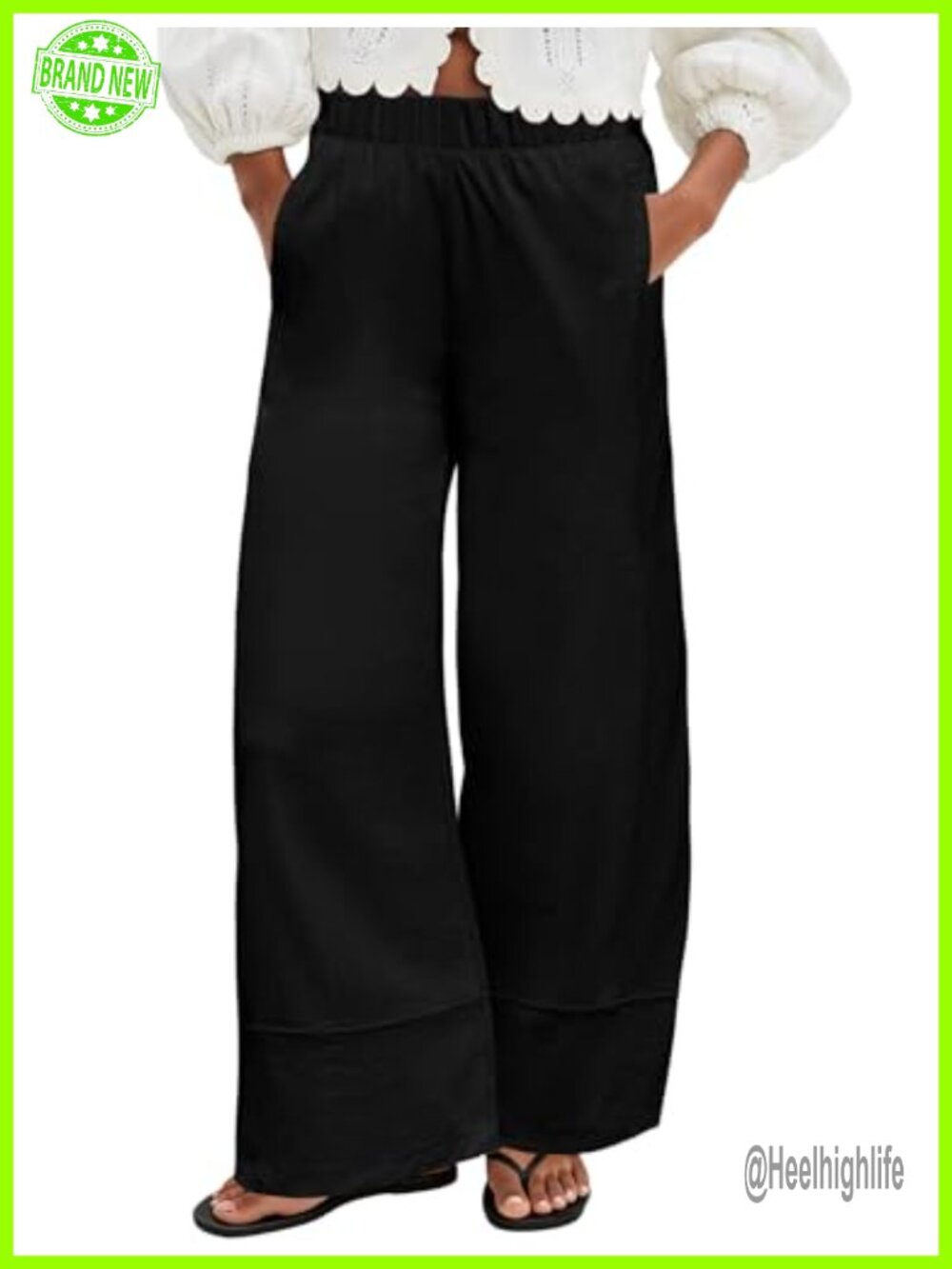 Cotton Linen Wide Leg Palazzo Pants High Waisted Pull On Pockets
